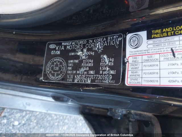 Aukcja sprzedaży 2007 Kia Sportage Ex/lx, vin: KNDJE723177301979, numer aukcji: 40038789