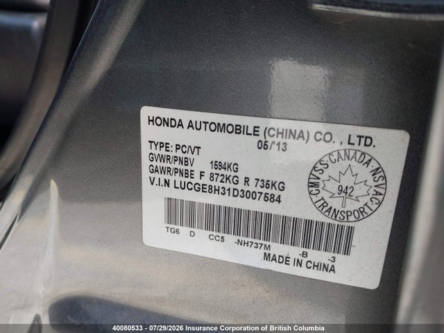 Aukcja sprzedaży 2013 Honda Fit, vin: LUCGE8H31D3007584, numer aukcji: 40080533