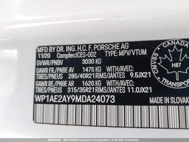 Porsche Cayenne E-hybrid 2021 WP1AE2AY9MDA24073 Image 9