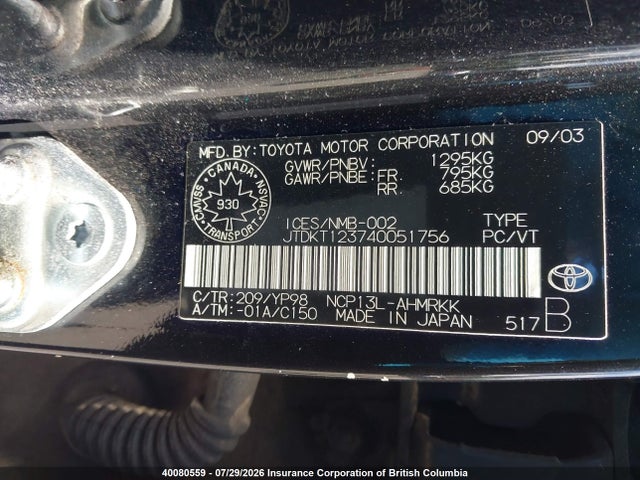Продаж на аукціоні авто 2004 Toyota Echo, vin: JTDKT123740051756, номер лоту: 40080559