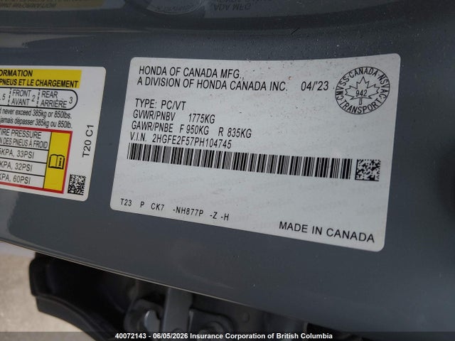 Honda Civic Sport 2023 2HGFE2F57PH104745 Image 9