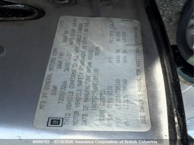 Aukcja sprzedaży 1994 Chevrolet Sierra, vin: 1GCFC29HXRE155130, numer aukcji: 40080583