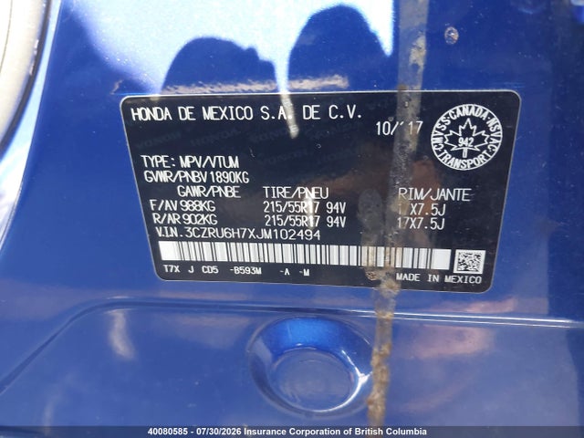 Honda HR-V 2018 3CZRU6H7XJM102494 Image 9