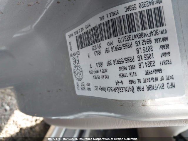 2004 Chrysler Pt Cruiser მანქანა იყიდება აუქციონზე, vin: 3C4FY48BX4T323173, აუქციონის ნომერი: 40077475