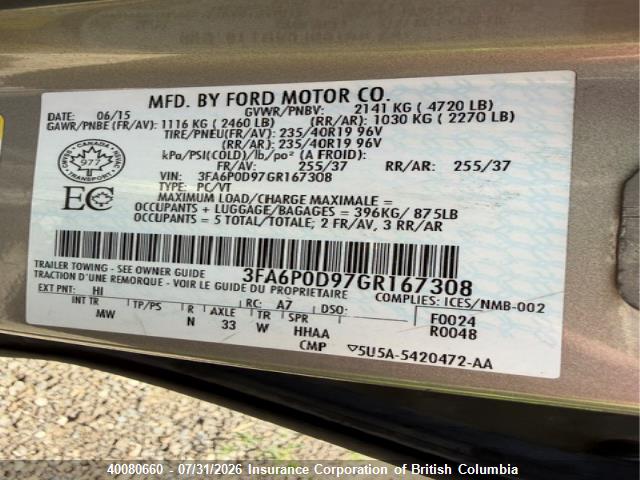 Ford Fusion Titanium 2016 3FA6P0D97GR167308 Image 13