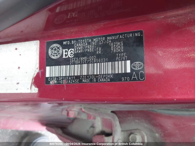 Продажа на аукционе авто 2005 Toyota Corolla Ce/le/s, vin: 2T1BR32E75C856031, номер лота: 40078355