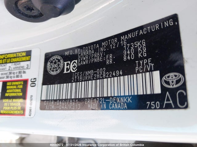 Toyota COROLLA LE 2017 2T1BURHE2HC822494 Image 9