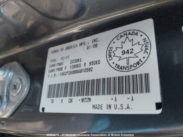 Продаж на аукціоні авто 2008 Honda Accord Ex-l, vin: 1HGCP26888A810582, номер лоту: 40080675
