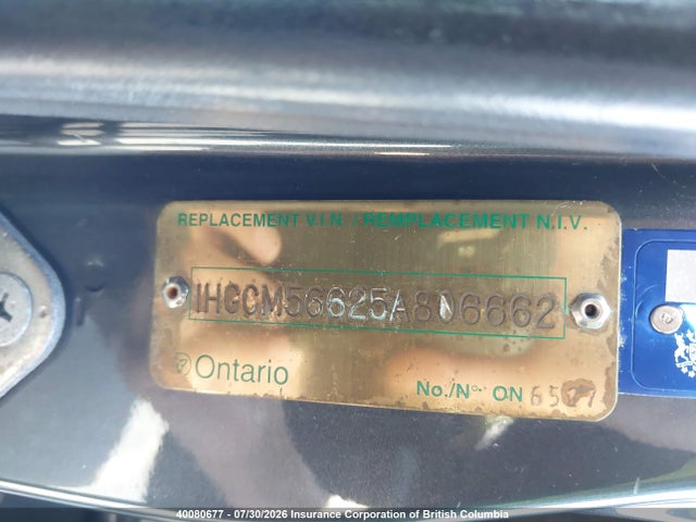 2005 Honda Accord მანქანა იყიდება აუქციონზე, vin: 2BG7111315A806662, აუქციონის ნომერი: 40080677