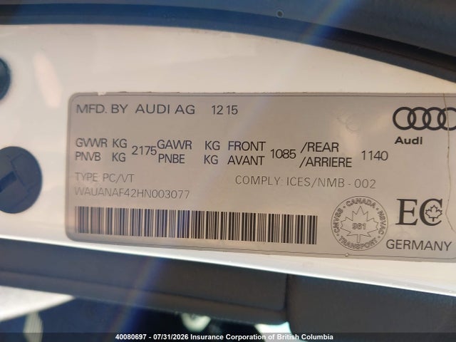 Audi A4 2017 WAUANAF42HN003077 Image 9