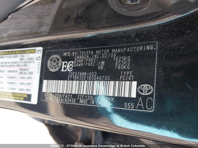 Продаж на аукціоні авто 2006 Toyota Corolla Ce/le/s, vin: 2T1BR32E16C646705, номер лоту: 40080712