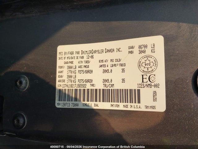 40080715 :رقم المزاد ، 1D7HU18217J565922 vin ، 2007 Dodge Ram 1500 St/slt مزاد بيع