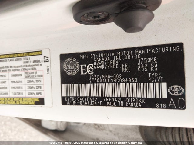 Aukcja sprzedaży 2009 Toyota Matrix, vin: 2T1KU40E19C094960, numer aukcji: 40080745