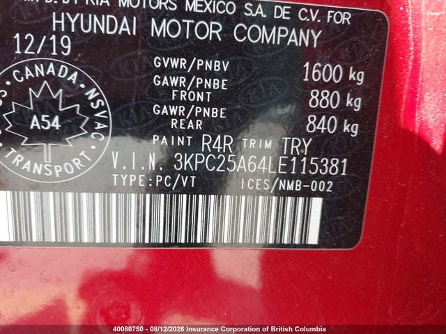 Auction sale of the 2020 Hyundai Accent Se/sel, vin: 3KPC25A64LE115381, lot number: 40080750