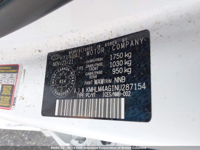 Aukcja sprzedaży 2022 Hyundai Elantra Sel, vin: KMHLM4AG1NU287154, numer aukcji: 40080752
