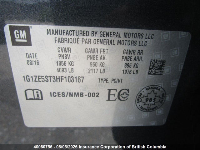 Продаж на аукціоні авто 2017 Chevrolet Malibu Lt, vin: 1G1ZE5ST3HF103167, номер лоту: 40080756