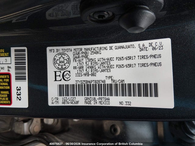 40075827 :رقم المزاد ، 3TYDZ5BN6PT028748 vin ، 2023 Toyota Tacoma Double Cab/sr5/trd Sport/trd Off Road مزاد بيع