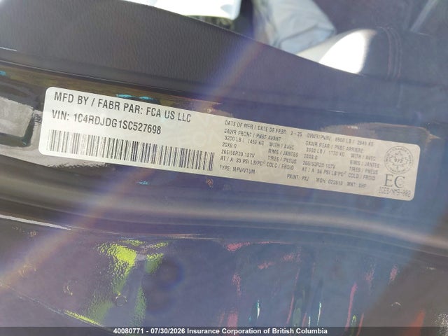 1C4RDJDG1SC527698 Dodge DURANGO GT