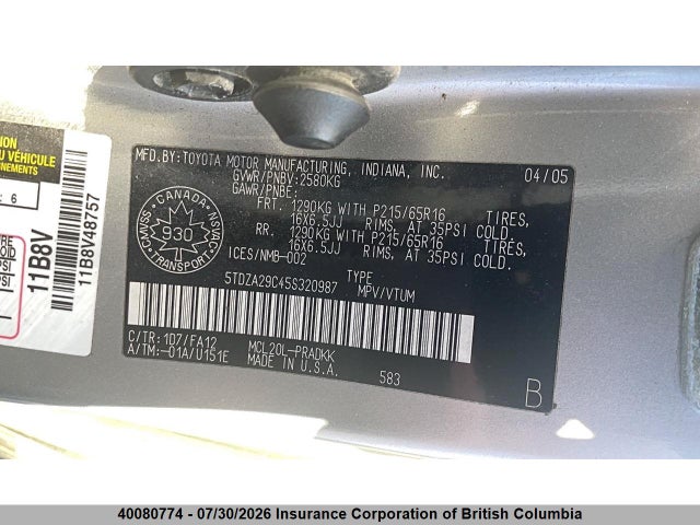 Продаж на аукціоні авто 2005 Toyota Sienna Ce, vin: 5TDZA29C45S320987, номер лоту: 40080774
