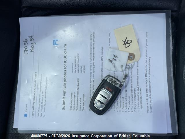 Продаж на аукціоні авто 2008 Audi A5, vin: WAUDK78T98A032693, номер лоту: 40080775