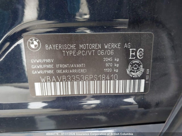 40080776 :رقم المزاد ، WBAVB33536PS18410 vin ، 2006 Bmw 330i مزاد بيع