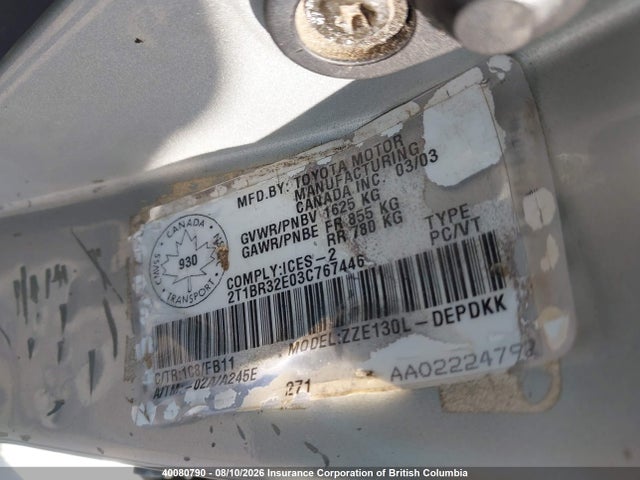 Продажа на аукционе авто 2003 Toyota Corolla Ce/le/s, vin: 2T1BR32E03C767446, номер лота: 40080790