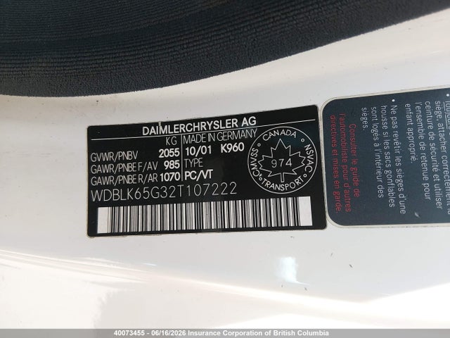 2002 Mercedes-benz Clk 320 მანქანა იყიდება აუქციონზე, vin: WDBLK65G32T107222, აუქციონის ნომერი: 40073455