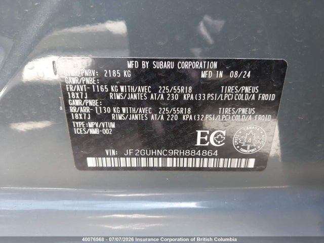 Aukcja sprzedaży 2024 Subaru Crosstrek Limited, vin: JF2GUHNC9RH884864, numer aukcji: 40076568