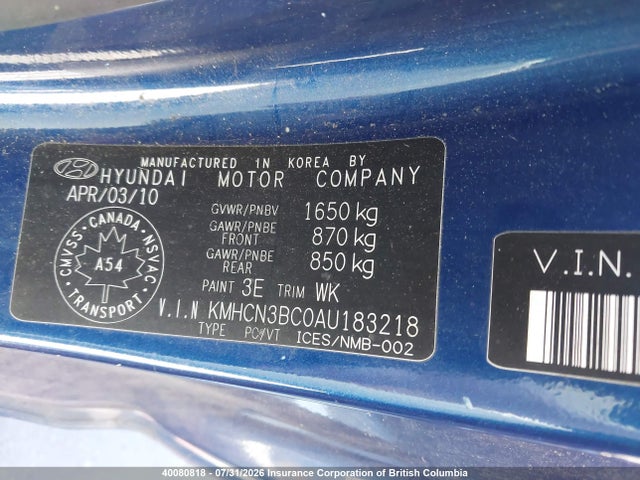 Aukcja sprzedaży 2010 Hyundai Accent Se, vin: KMHCN3BC0AU183218, numer aukcji: 40080818