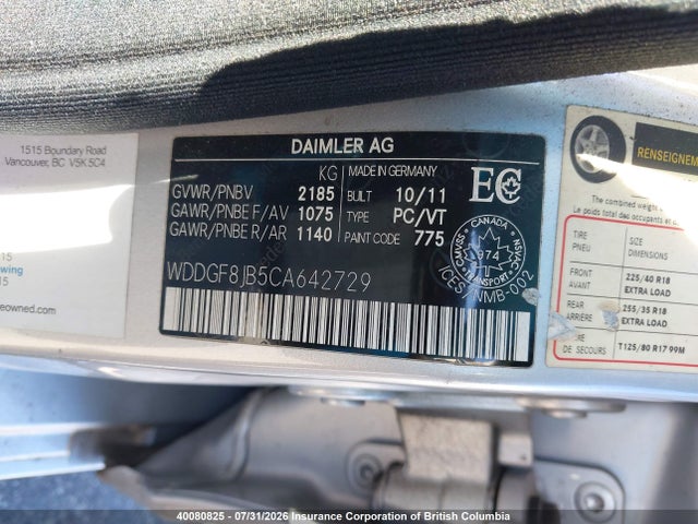 Aukcja sprzedaży 2012 Mercedes-benz C 350 4matic, vin: WDDGF8JB5CA642729, numer aukcji: 40080825