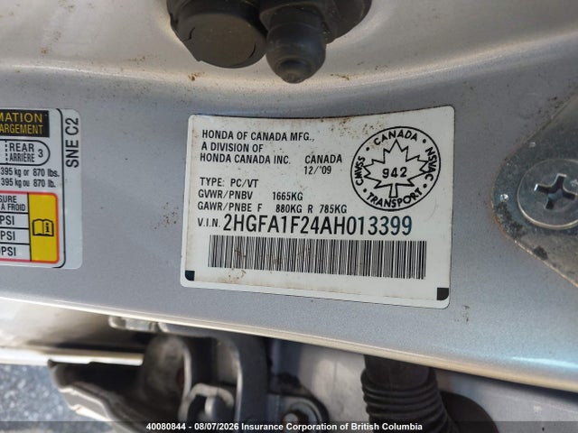 Aukcja sprzedaży 2010 Honda Civic, vin: 2HGFA1F24AH013399, numer aukcji: 40080844