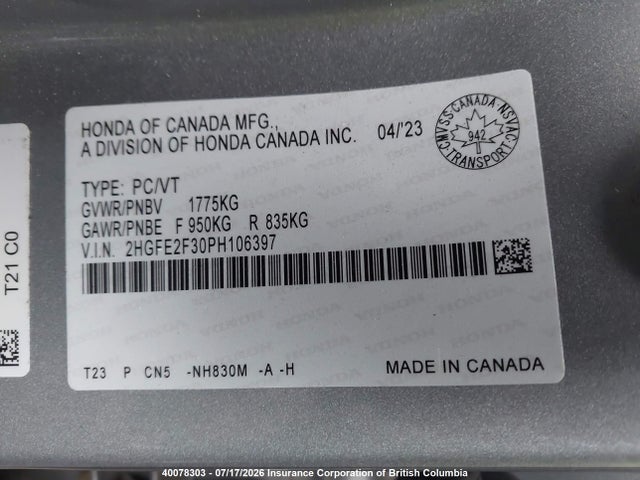 Honda CIVIC EX 2023 2HGFE2F30PH106397 Image 19