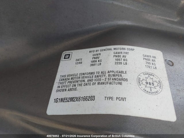 Продаж на аукціоні авто 1999 Chevrolet Malibu Ls, vin: 1G1NE52M2X6166203, номер лоту: 40078852