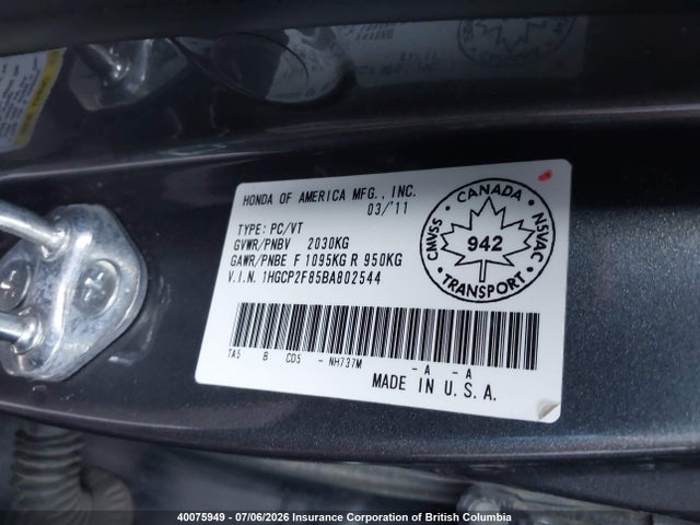 Продажа на аукционе авто 2011 Honda Accord Exl, vin: 1HGCP2F85BA802544, номер лота: 40075949