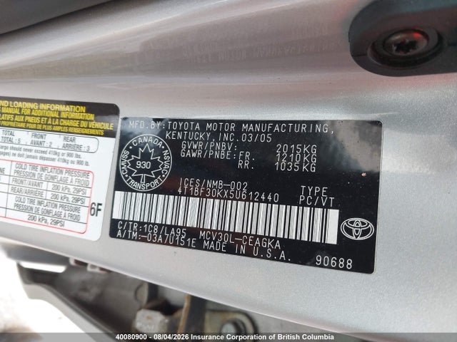 Продаж на аукціоні авто 2005 Toyota Camry, vin: 4T1BF30KX5U612440, номер лоту: 40080900