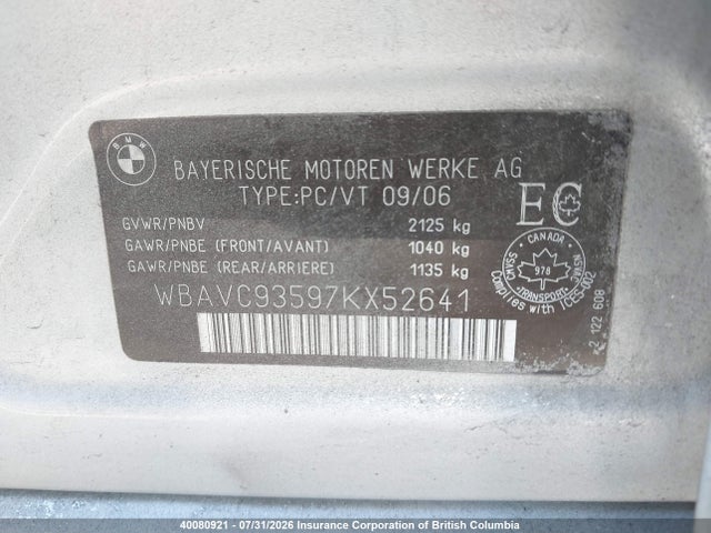Продажа на аукционе авто 2007 Bmw 328xi, vin: WBAVC93597KX52641, номер лота: 40080921
