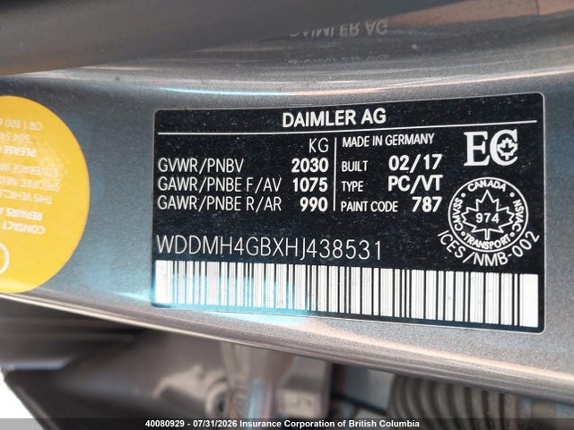 Aukcja sprzedaży 2017 Mercedes-benz B 250 4matic, vin: WDDMH4GBXHJ438531, numer aukcji: 40080929