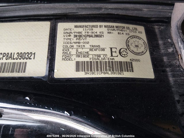 Продаж на аукціоні авто 2010 Nissan Versa S/sl, vin: 3N1BC1CP8AL390321, номер лоту: 40075209
