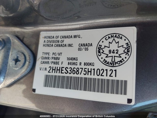 Aukcja sprzedaży 2005 Acura El, vin: 2HHES36875H102121, numer aukcji: 40080953