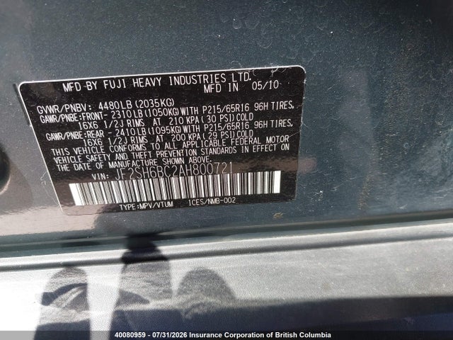 Продаж на аукціоні авто 2010 Subaru Forester 2.5 X Sport-tech, vin: JF2SH6BC2AH800721, номер лоту: 40080959