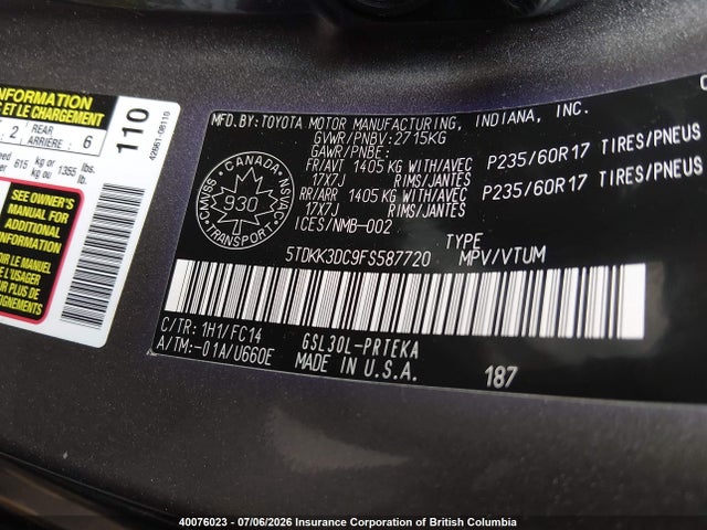 Toyota SIENNA LE 2015 5TDKK3DC9FS587720 Image 9
