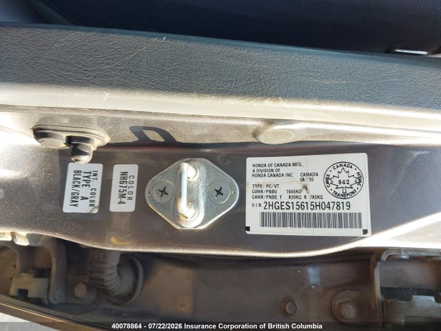 Aukcja sprzedaży 2005 Honda Civic Lx, vin: 2HGES15615H047819, numer aukcji: 40078864