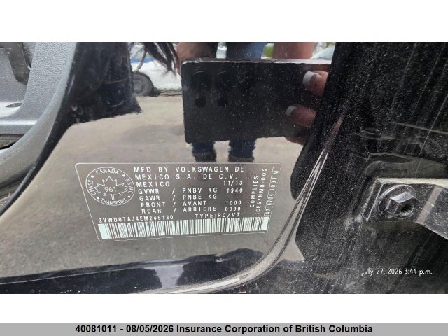 40081011 :رقم المزاد ، 3VWD07AJ4EM245130 vin ، 2014 Volkswagen Jetta مزاد بيع