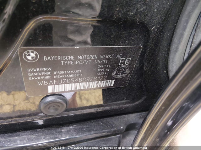 40076518 :رقم المزاد ، WBAFU7C54BC878172 vin ، 2011 Bmw 535 Xi مزاد بيع