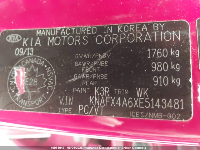 Aukcja sprzedaży 2014 Kia Forte, vin: KNAFX4A6XE5143481, numer aukcji: 40081049