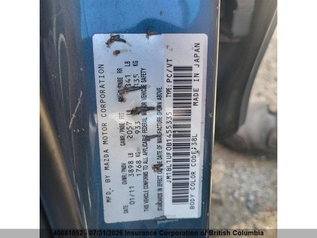 Продаж на аукціоні авто 2011 Mazda 3 I, vin: JM1BL1UF0B1455335, номер лоту: 40081052