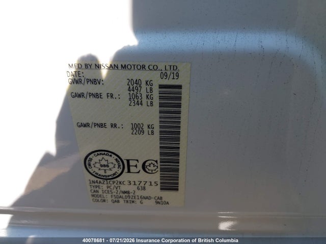 Nissan Leaf S/sl/sv 2019 1N4AZ1CP2KC317715 Image 19