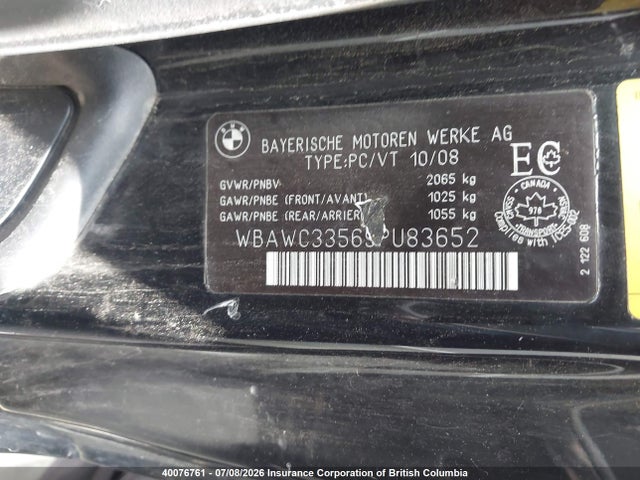40076761 :رقم المزاد ، WBAWC33569PU83652 vin ، 2009 Bmw 328 Xi مزاد بيع