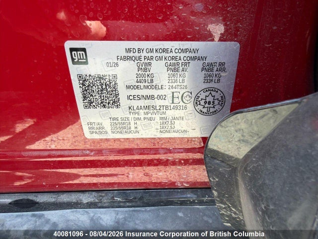 Продаж на аукціоні авто 2026 Buick Encore Gx Sport Touring, vin: KL4AMESL2TB149316, номер лоту: 40081096