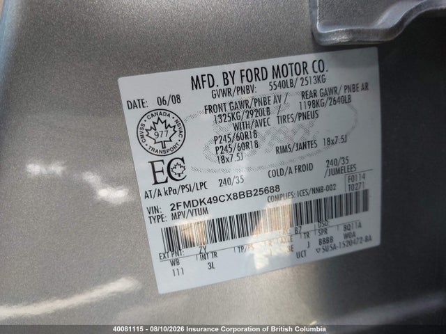 Aukcja sprzedaży 2008 Ford Edge, vin: 2FMDK49CX8BB25688, numer aukcji: 40081115